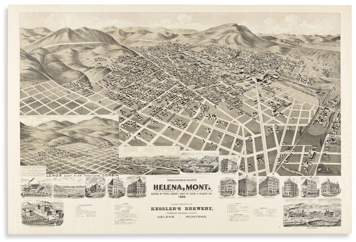 (MONTANA.) Perspective Map of the City of Helena, Mont... Compliments of Kesslers Brewery.